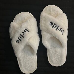 White Furry Bride Slippers size 40-41 EUC